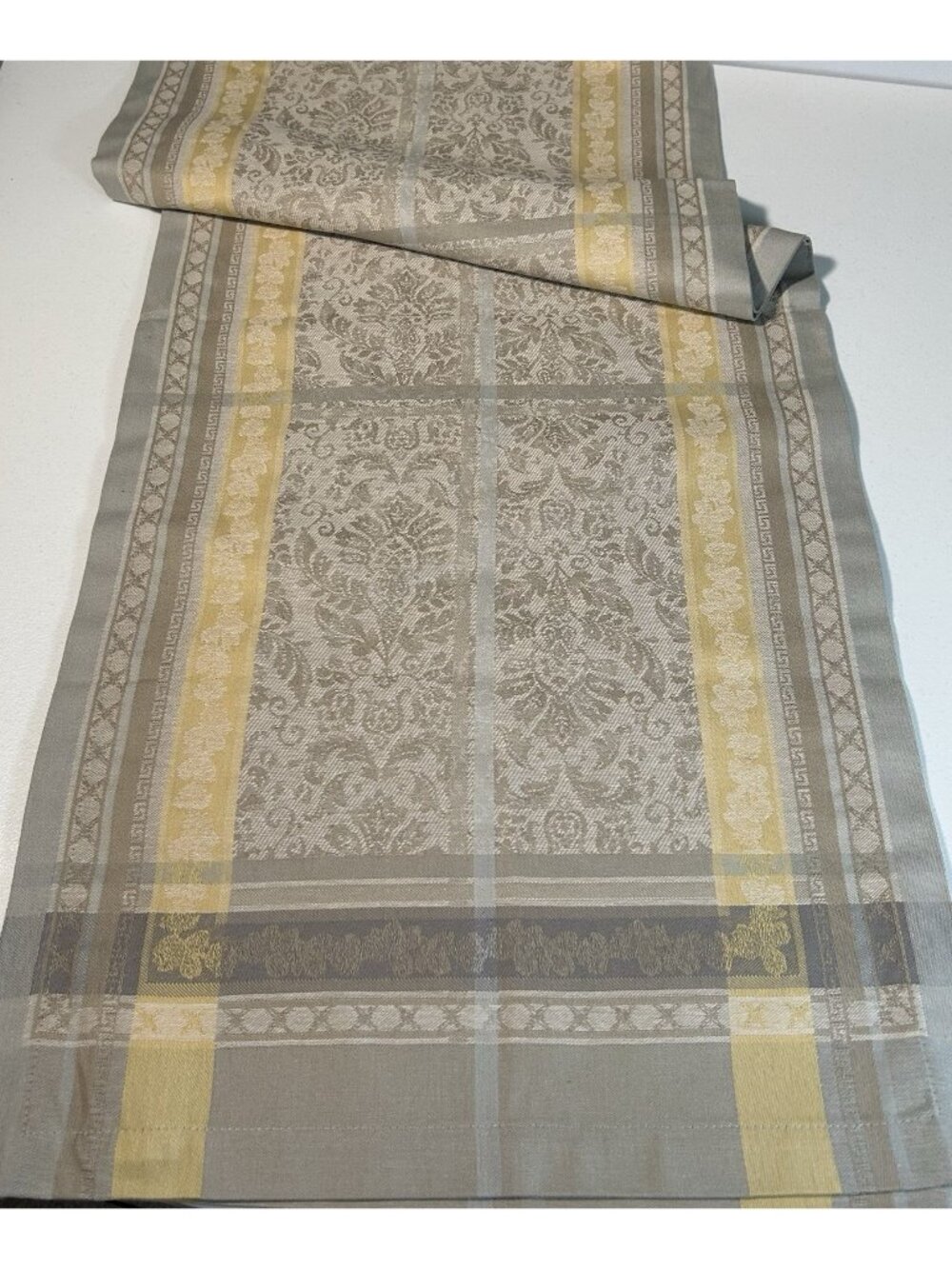 Villeroy & Boch Promenade Jacquard Table Runner 16"x74" Taupe Muted Gold Cotton